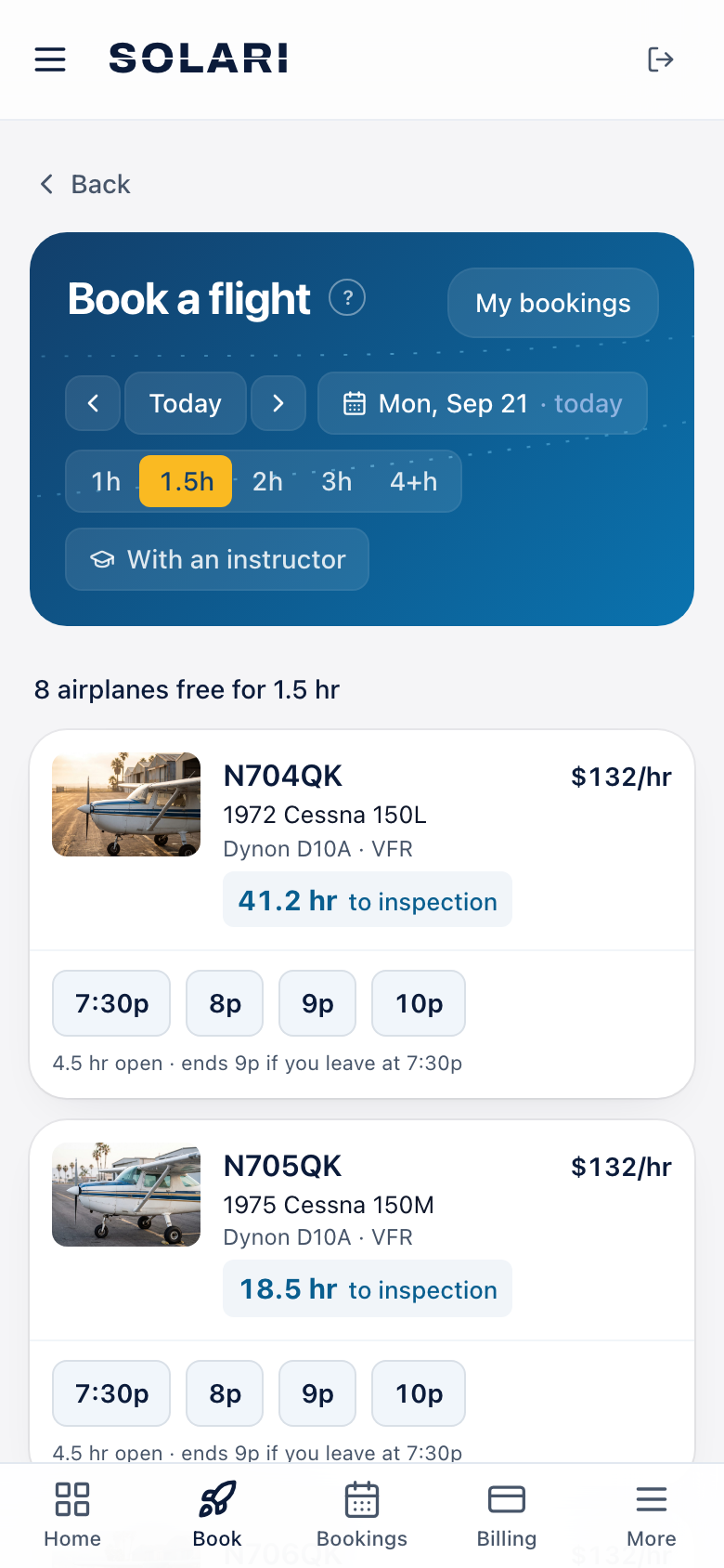 The app on a phone: the airplane, the rate and the month