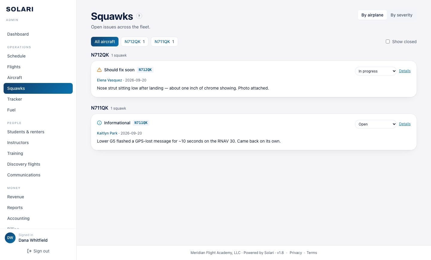 Maintenance & squawks